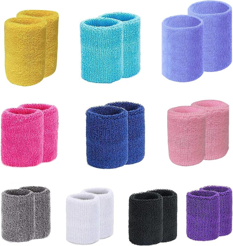 Magicorange 10 Pair Sweat Bands for Wrists,Tennis Wristband Absorbing Cotton Terry Cloths Arm Sweat Bands for Women Men Wrist Band for Football Basketball, Running - Image 1